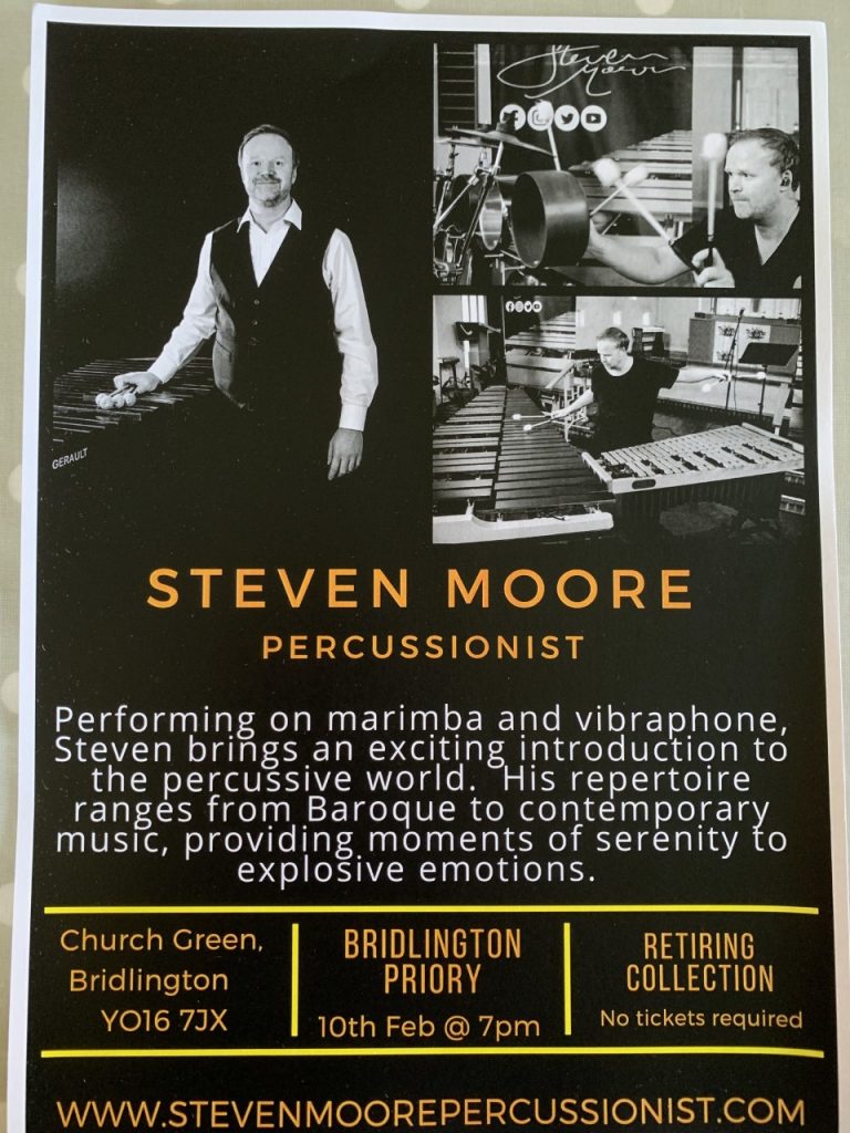 Event poster for Free Concert with percussionist Steven Moore