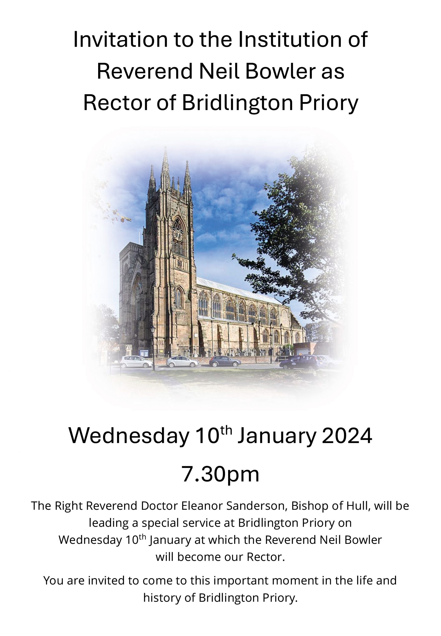 Invitation to the Institution of Reverend Neil Bowler as Rector of Bridlington Priory