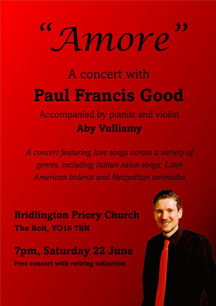 Event poster: 'Amore', Concert with Paul Francis Good