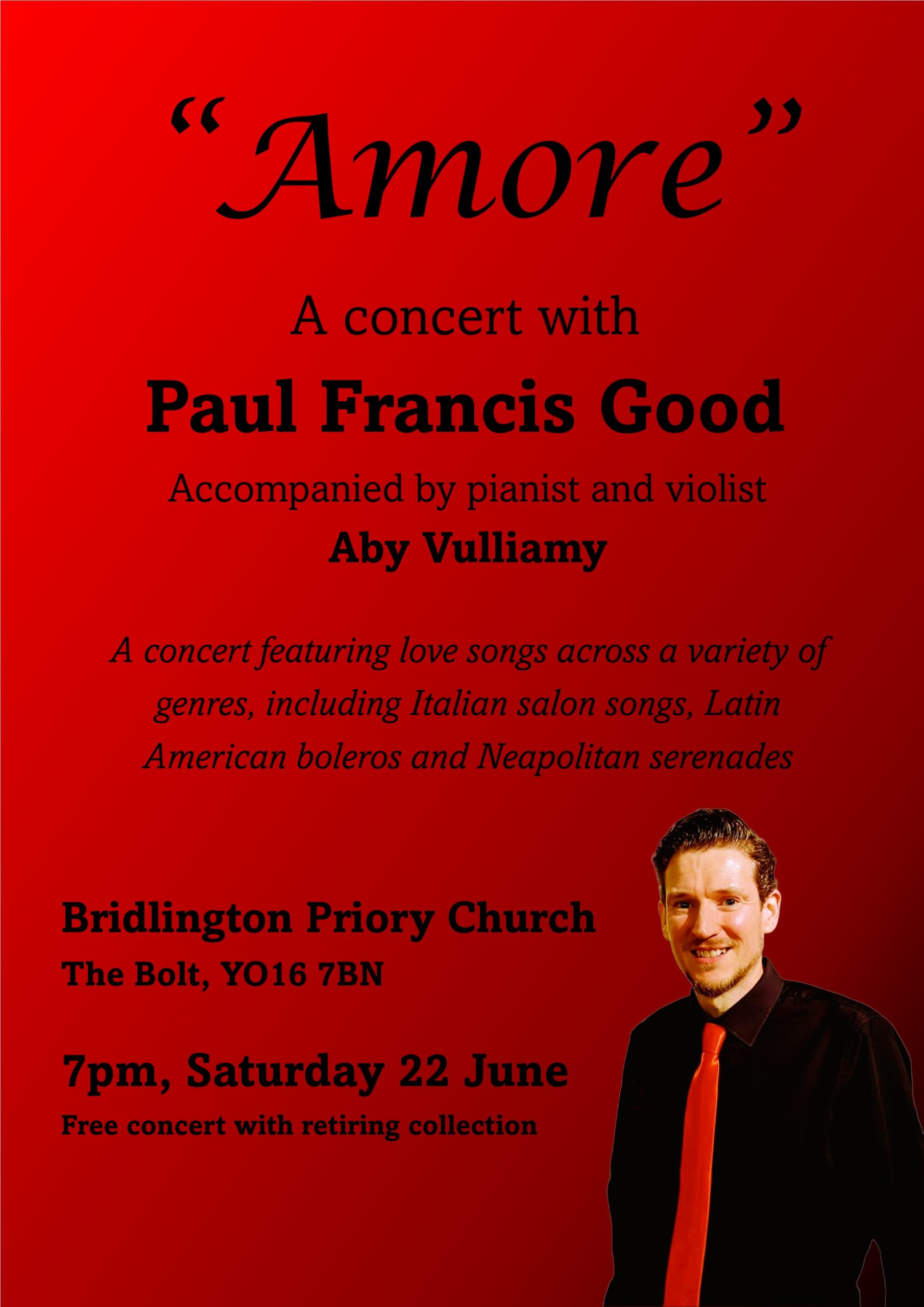 Event poster: 'Amore', Concert with Paul Francis Good