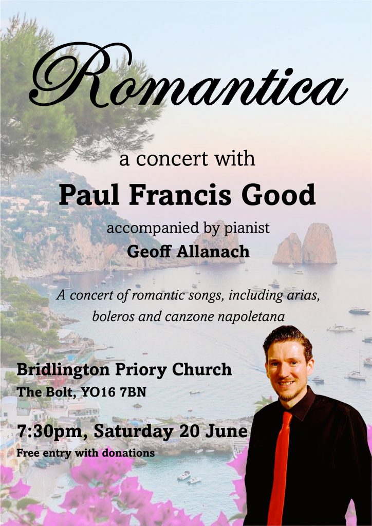 Event poster: Romantica - a concert at Bridlington Priory with Paul Francis Good